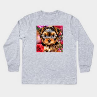 Cute Yorkie Puppy Kids Long Sleeve T-Shirt